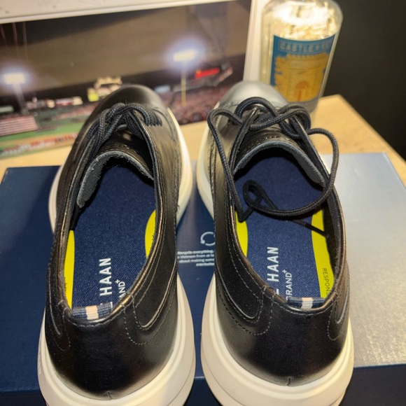 Cole Haan Men's Grand Wingtip Black Leather Oxfords with White Sole - Picture 3 of 5